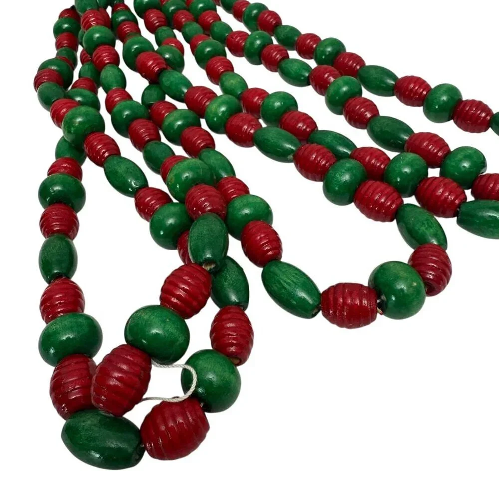 Christmas Garland Wooden Beads 9 Feet Strand Red Green by Santa's Best